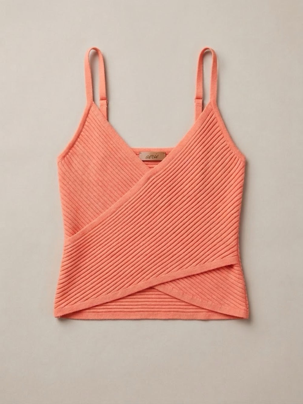 aerie Coral Ribbed Crossover Tank